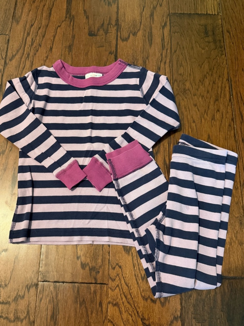 Hanna Andersson Purple and Navy Striped Organic Cotton PJs Size 4